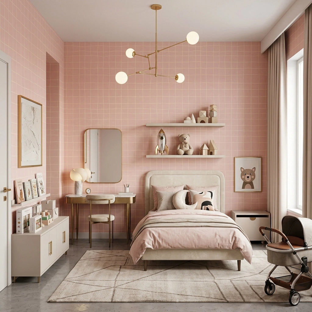 Hand-Drawn Grid Wallpaper – Peach Blush
