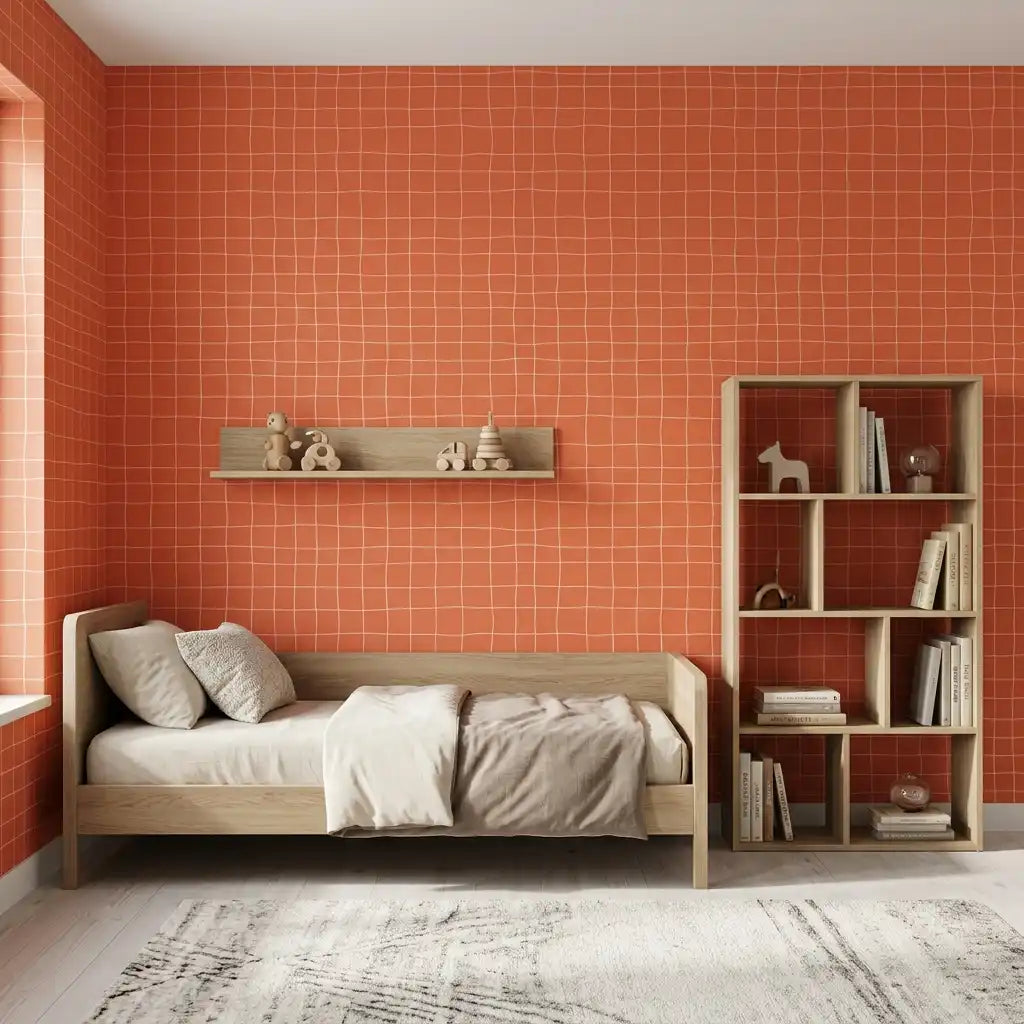 Hand-Drawn Grid Wallpaper – Tangerine
