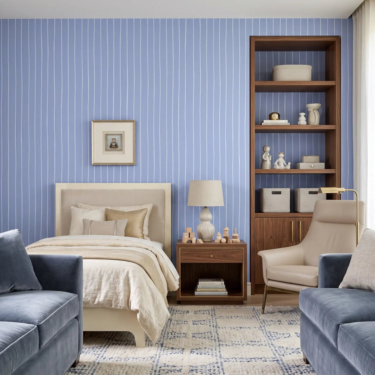 Hand-Drawn Pinstripe Wallpaper – Blue