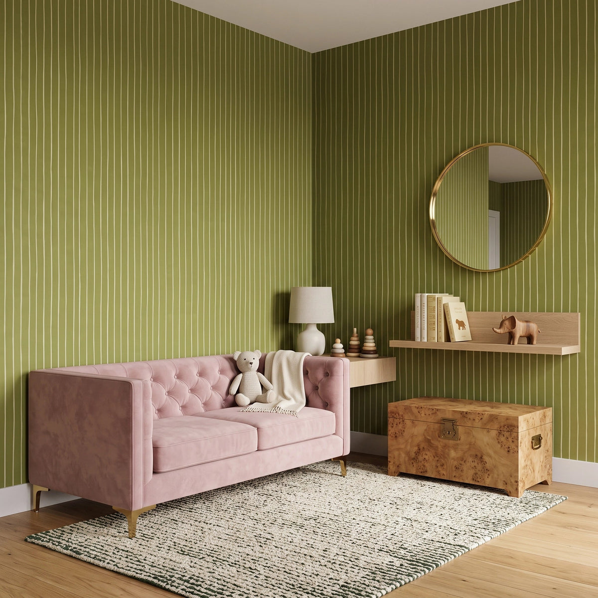 Hand-Drawn Pinstripe Wallpaper – Green