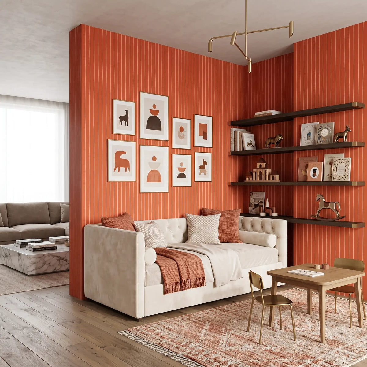 Hand-Drawn Pinstripe Wallpaper – Orange and Coral