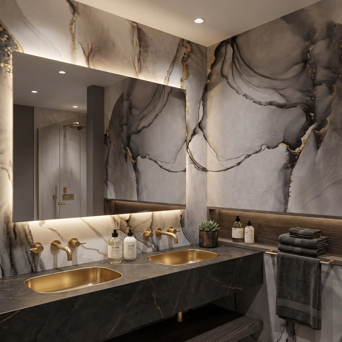 Ink Vein Marble Wallpaper Mural – Bathroom