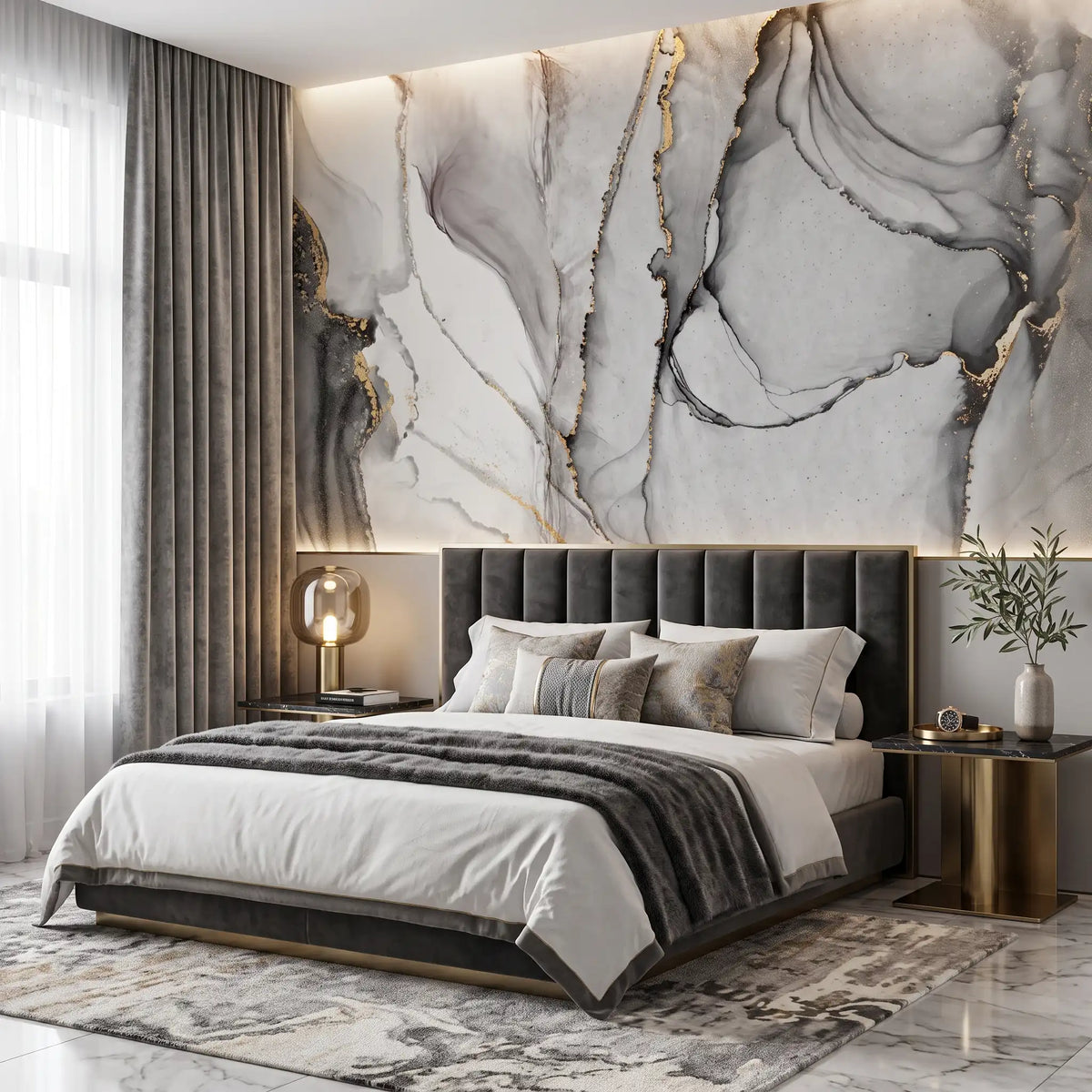 Ink Vein Marble Wallpaper Mural – Bedroom