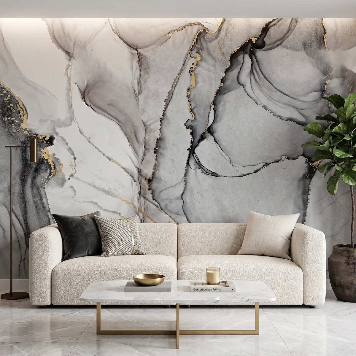 Ink Vein Marble Wallpaper Mural – Living Room