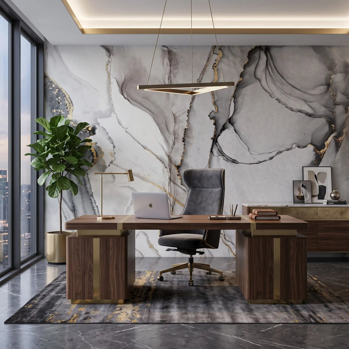 Ink Vein Marble Wallpaper Mural – Office
