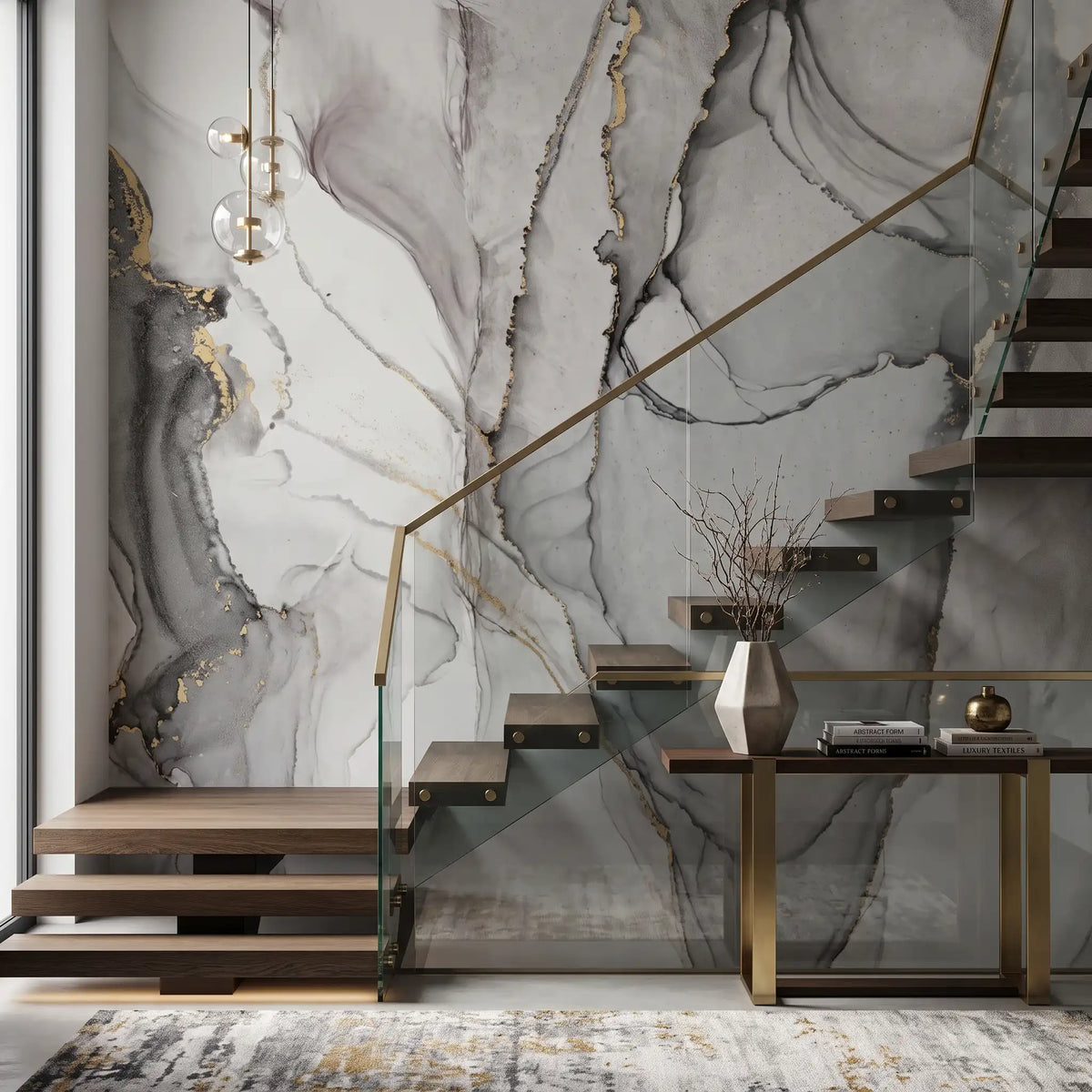 Ink Vein Marble Wallpaper Mural – Staircase
