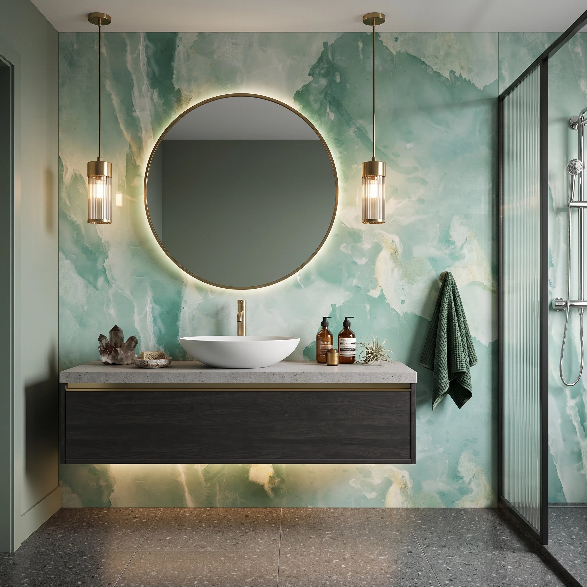 Jade Green Marble Wallpaper Mural – Bathroom