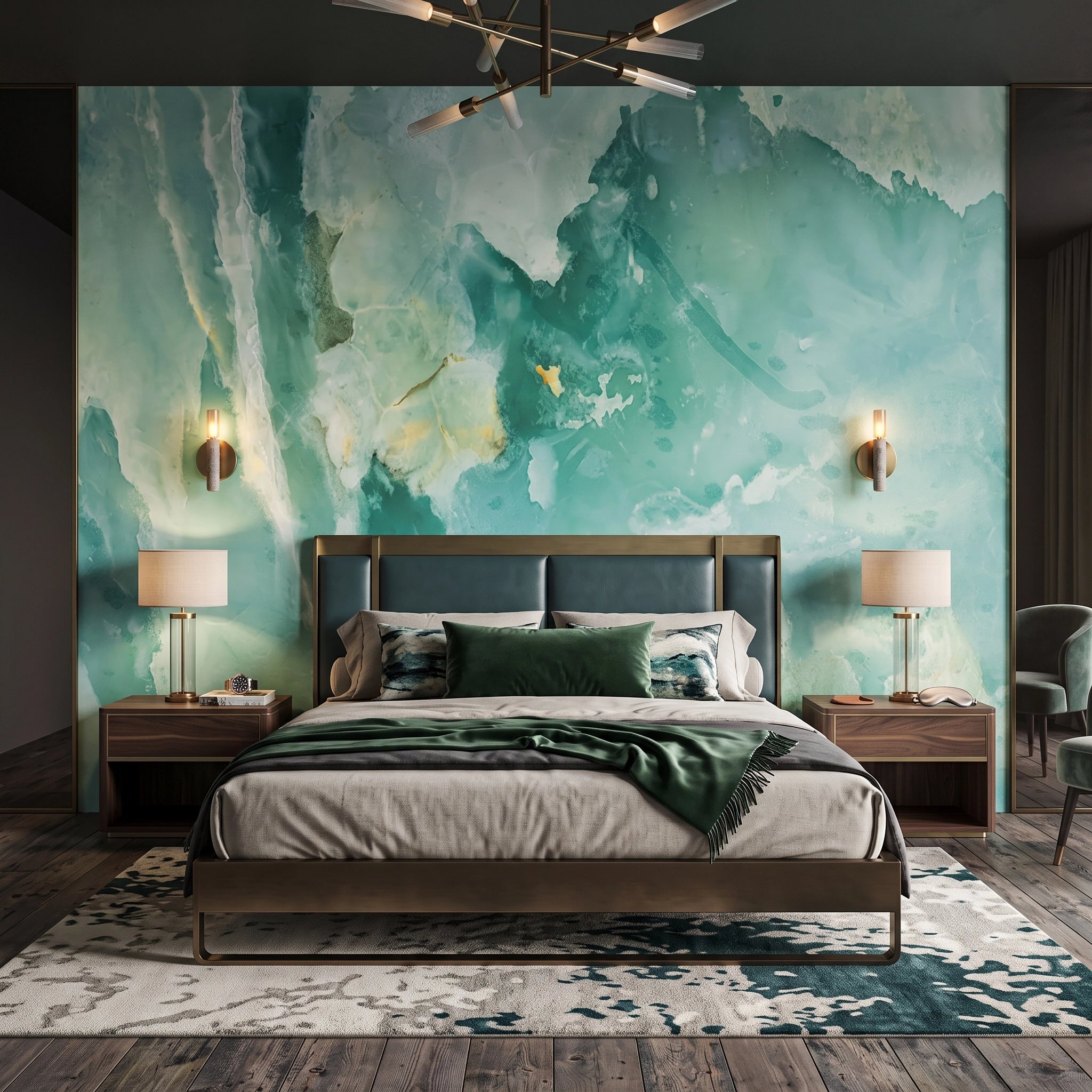 Jade Green Marble Wallpaper Mural – Bedroom