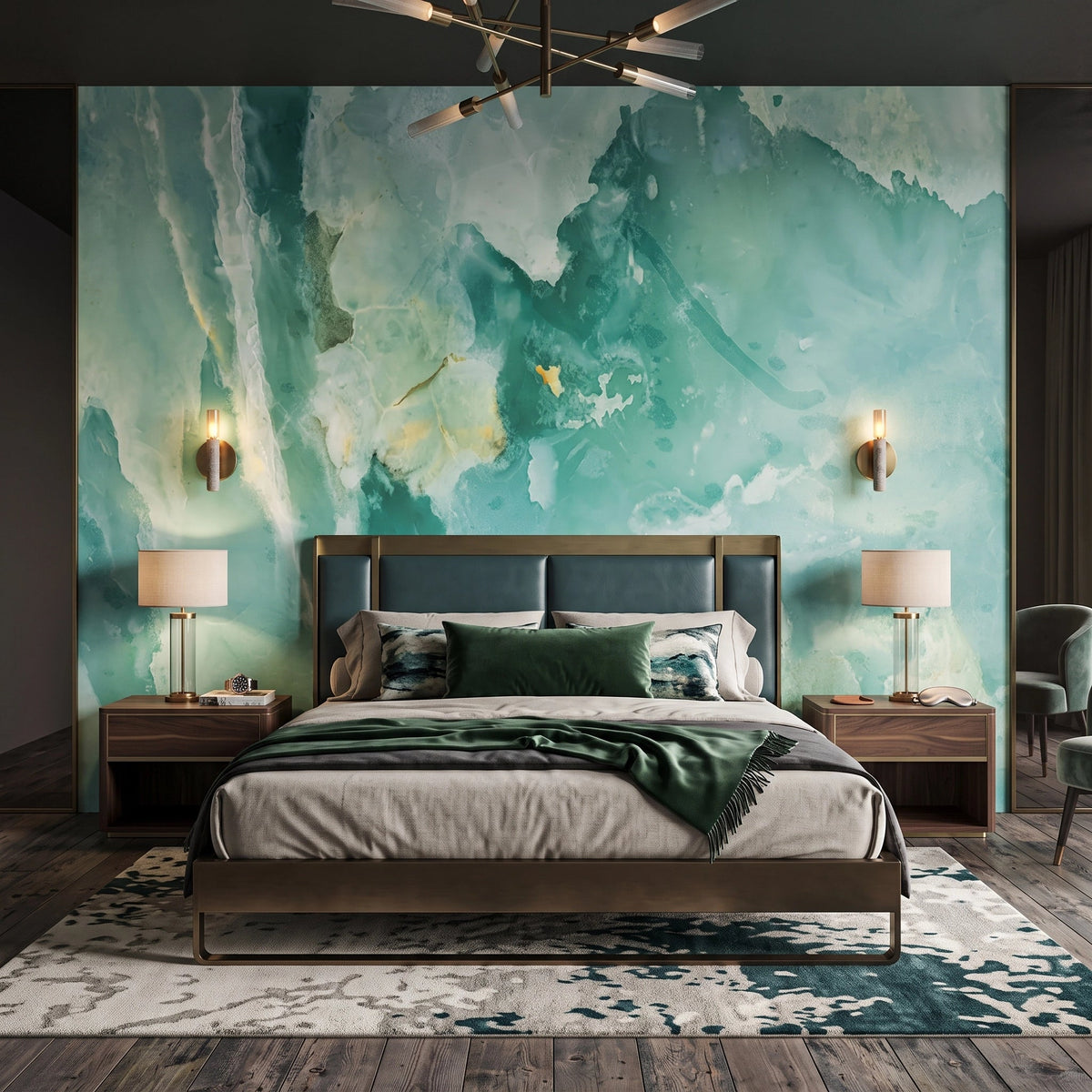 Jade Green Marble Wallpaper Mural – Bedroom