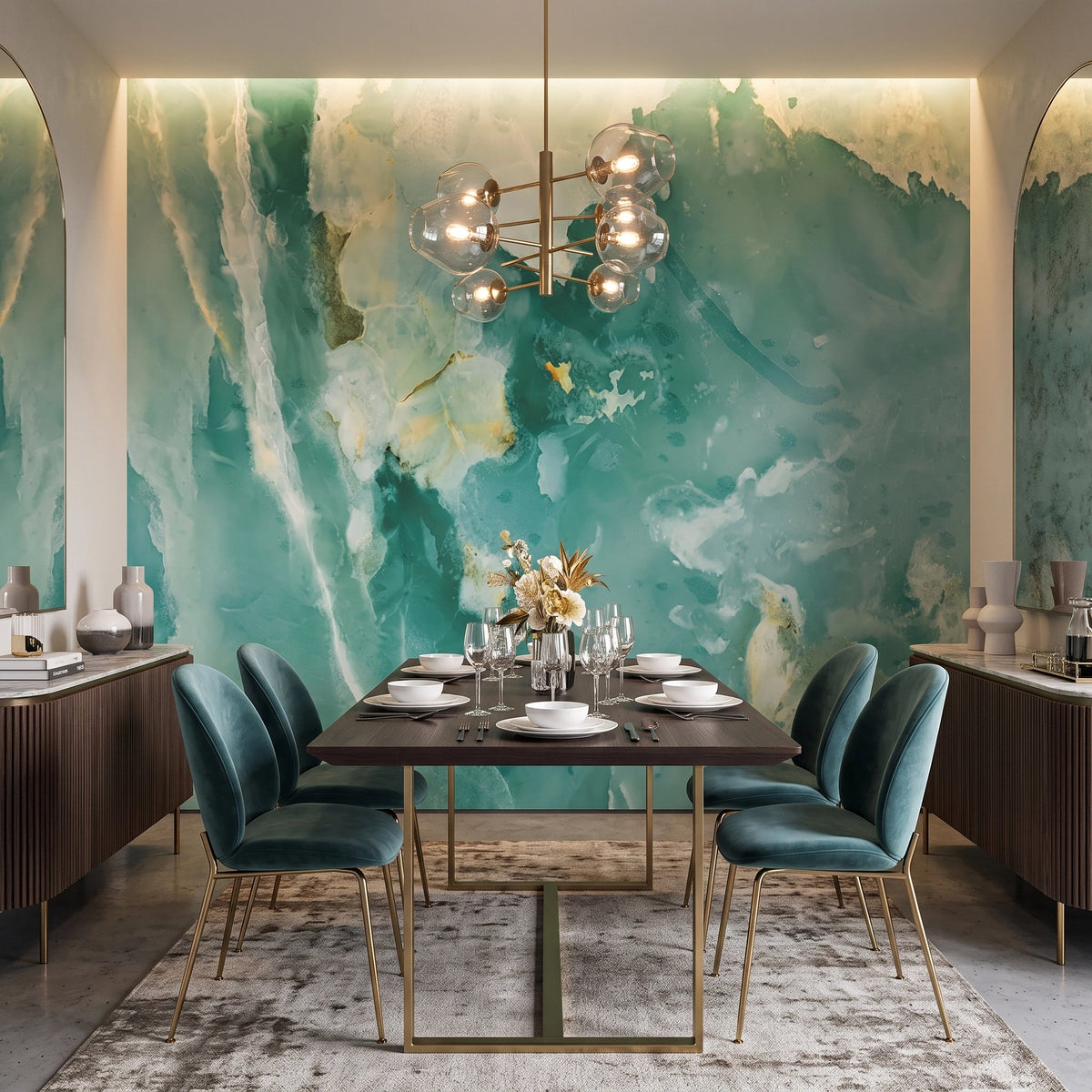 Jade Green Marble Wallpaper Mural – Dining Room