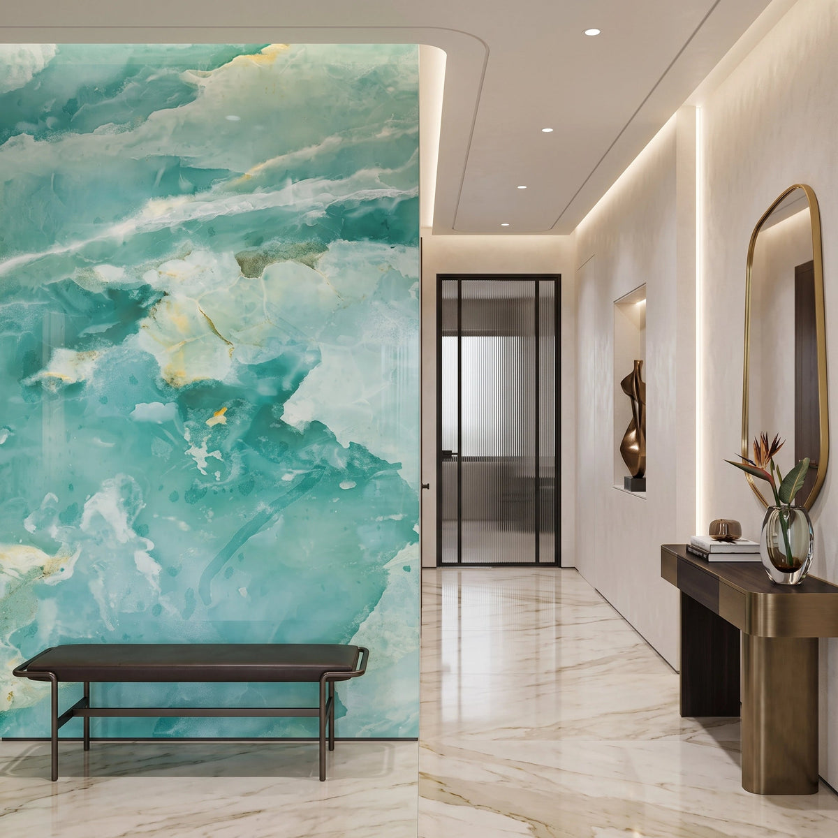 Jade Green Marble Wallpaper Mural – Hallway