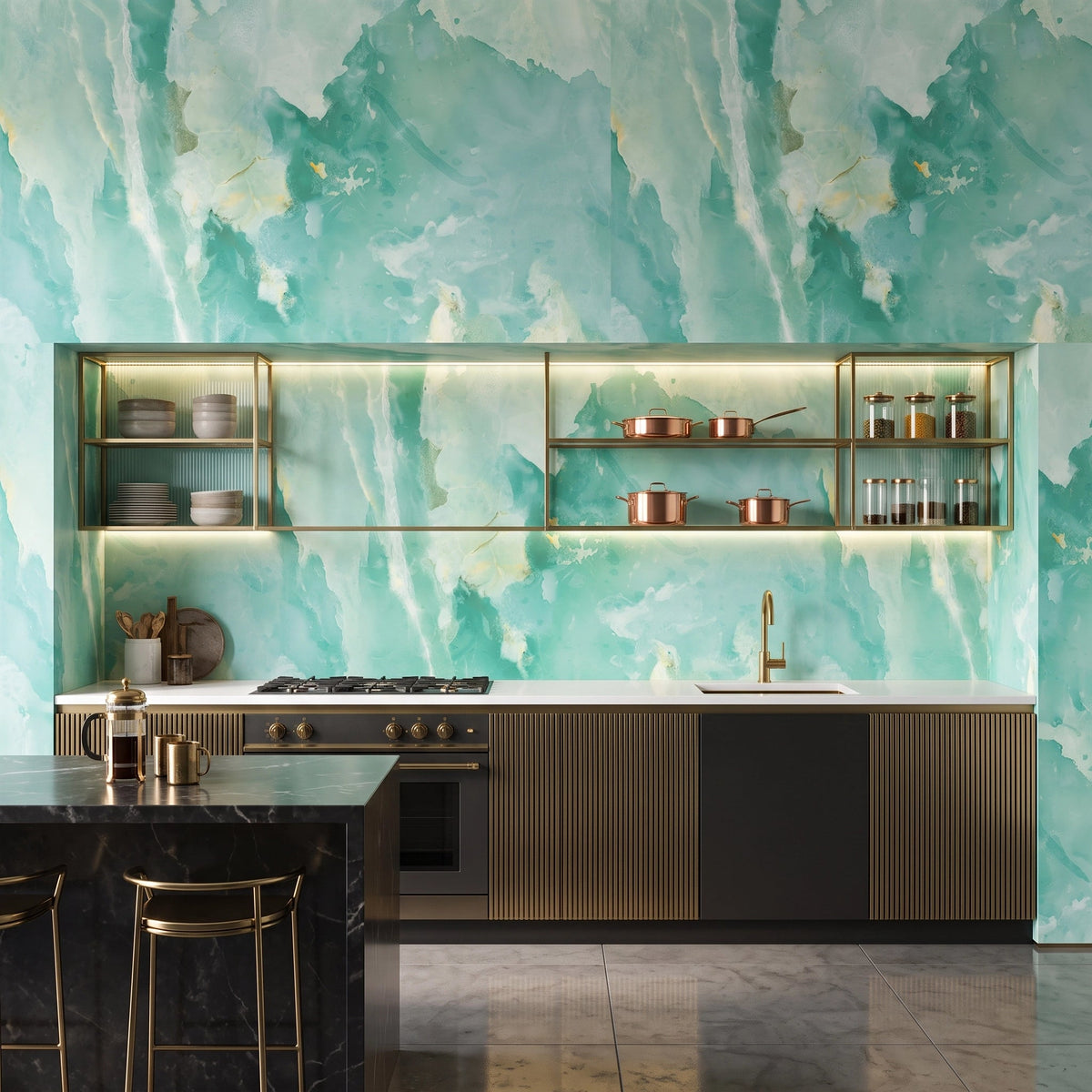 Jade Green Marble Wallpaper Mural – Kitchen
