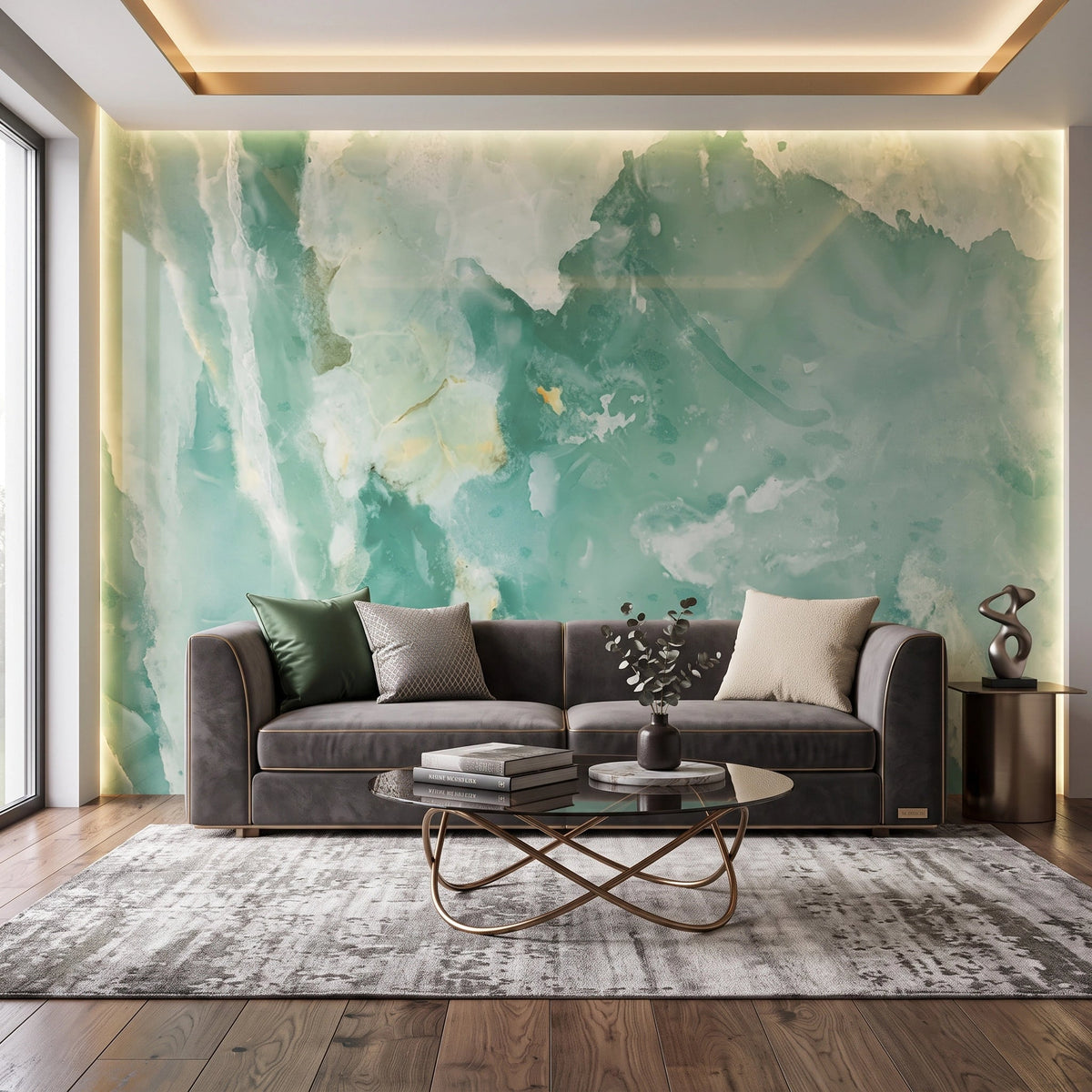 Jade Green Marble Wallpaper Mural – Living Room