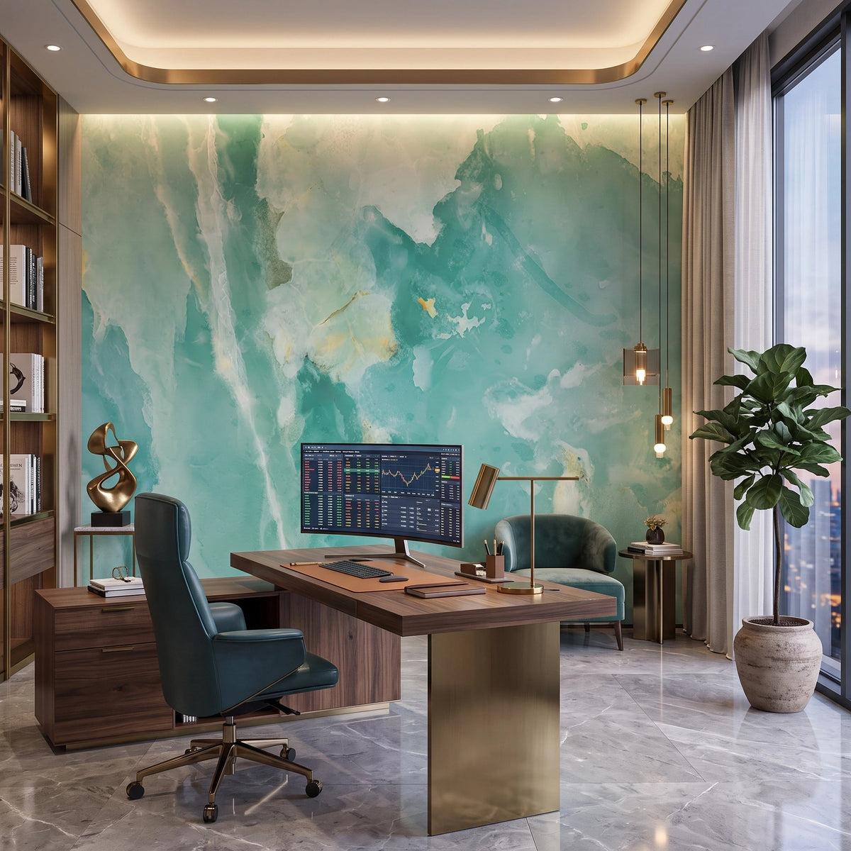 Jade Green Marble Wallpaper Mural – Office