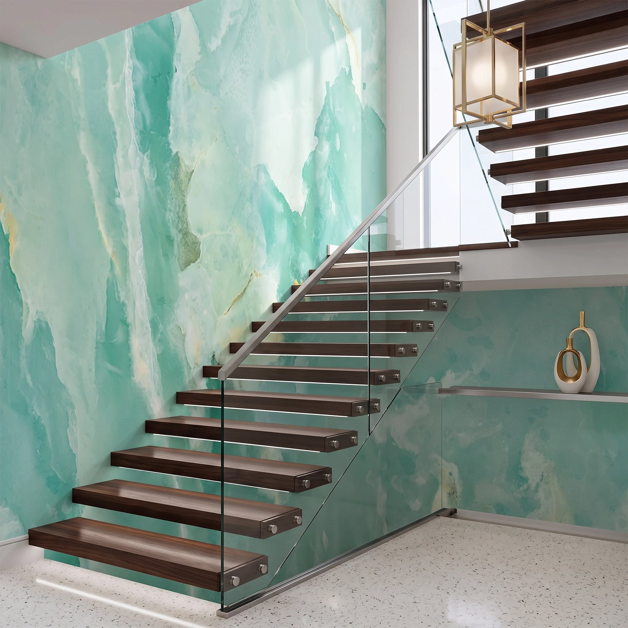 Jade Green Marble Wallpaper Mural – Staircase