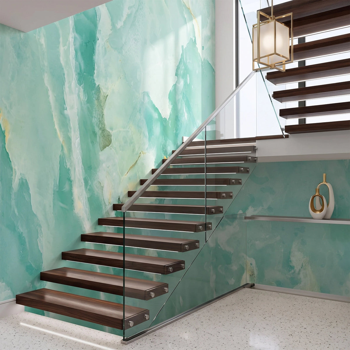 Jade Green Marble Wallpaper Mural – Staircase