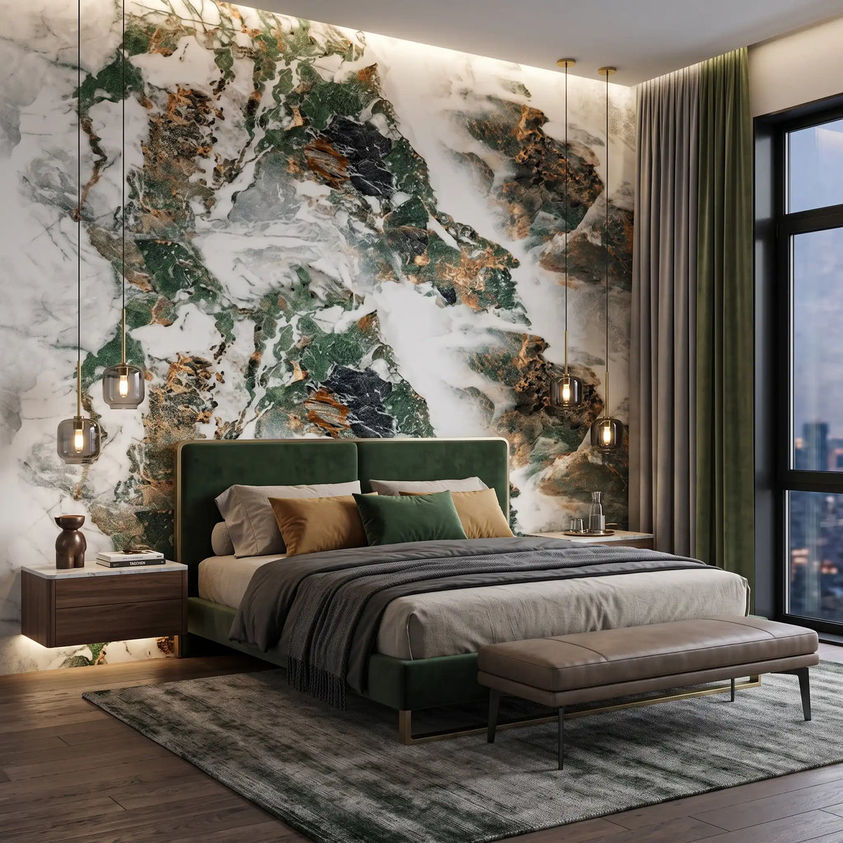 Jade Mountain Landscape Wallpaper Mural – Bedroom