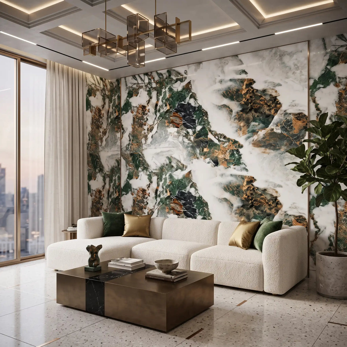 Jade Mountain Landscape Wallpaper Mural – Living Room