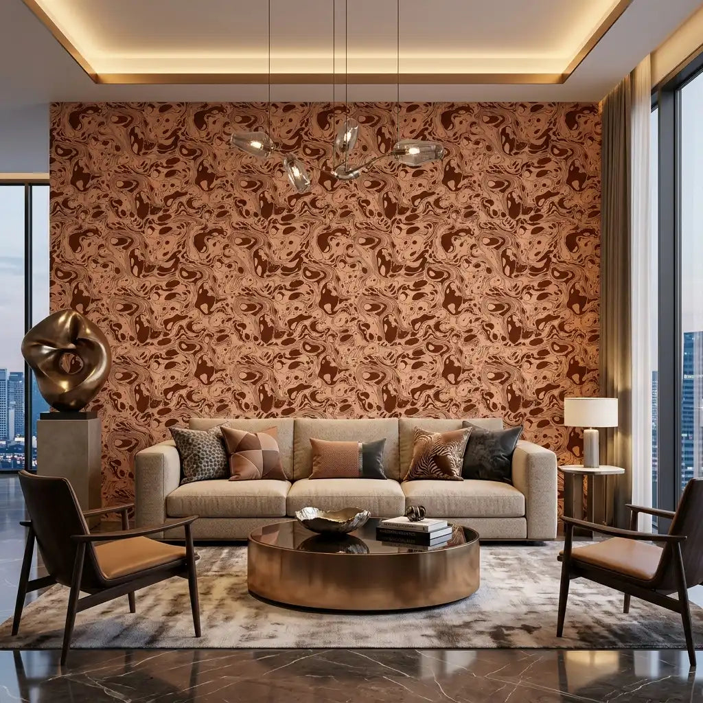 Marbled Ink Swirl Wallpaper – Chocolate Peach