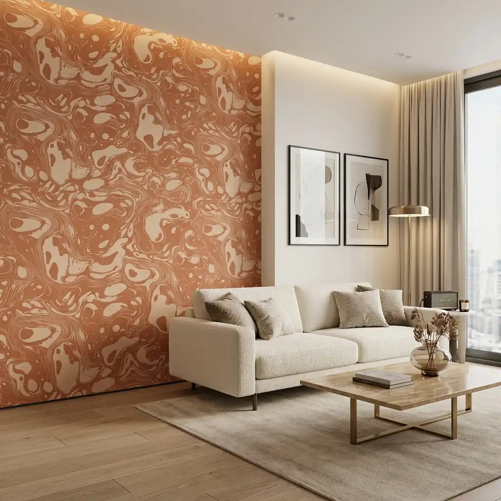 Marbled Ink Swirl Wallpaper – Cinnamon Cream