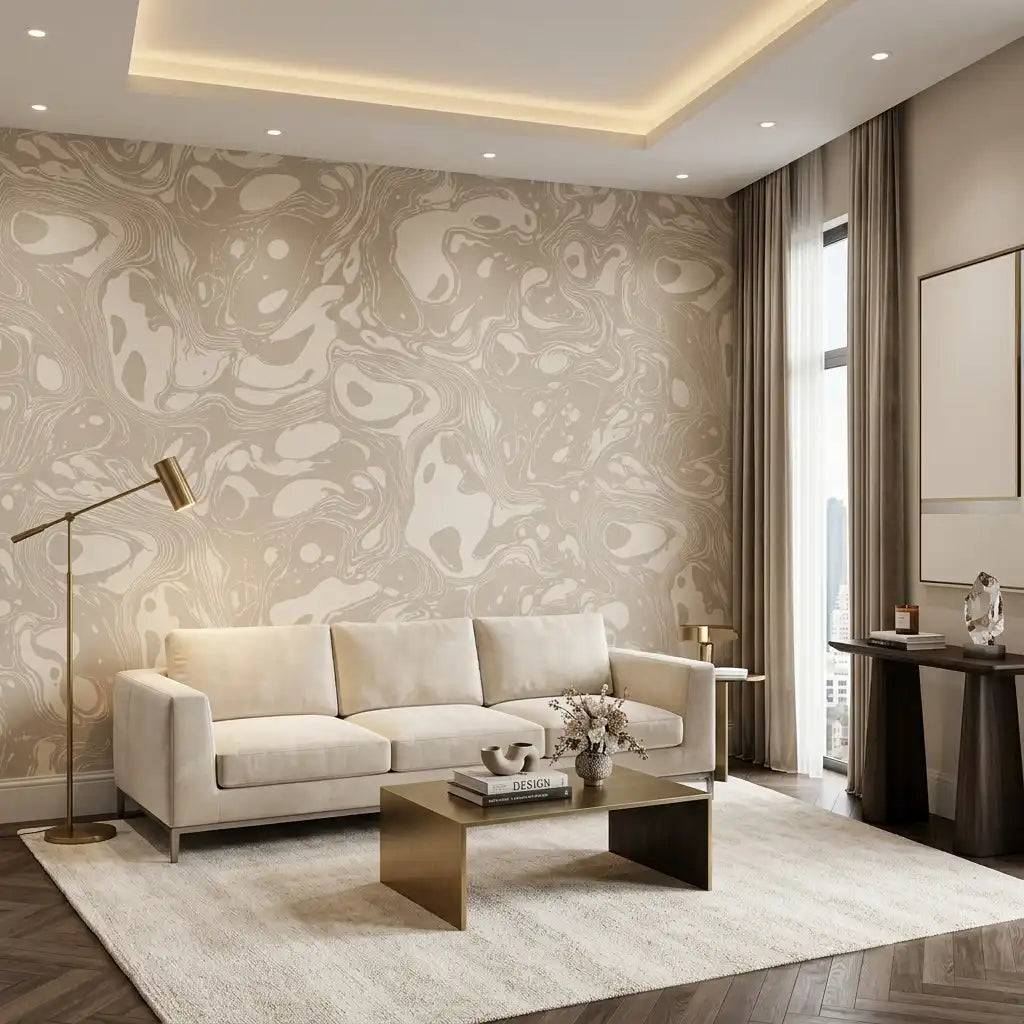 Marbled Ink Swirl Wallpaper – Greige Marble