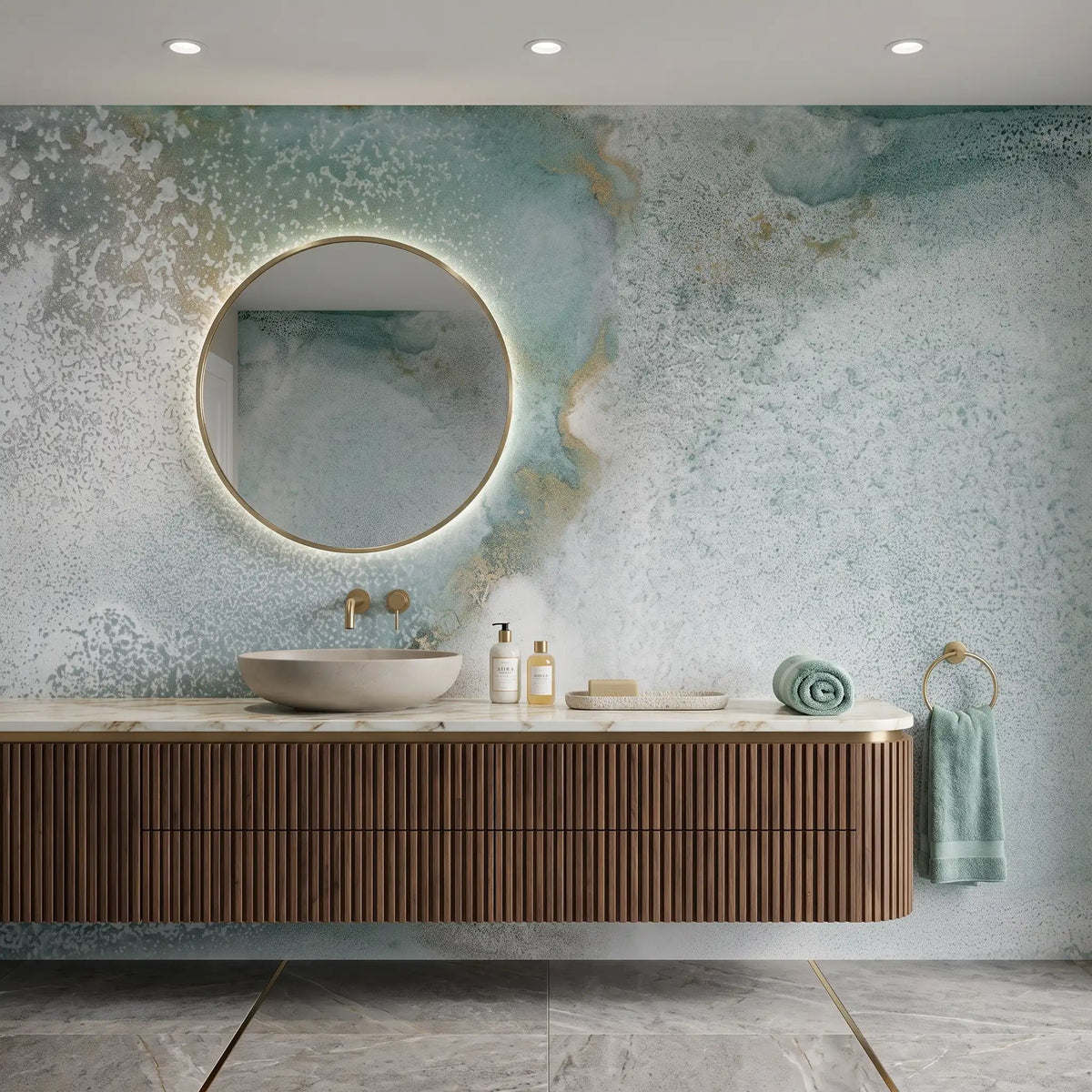 Misty Grey Watercolor Wallpaper Mural – Bathroom