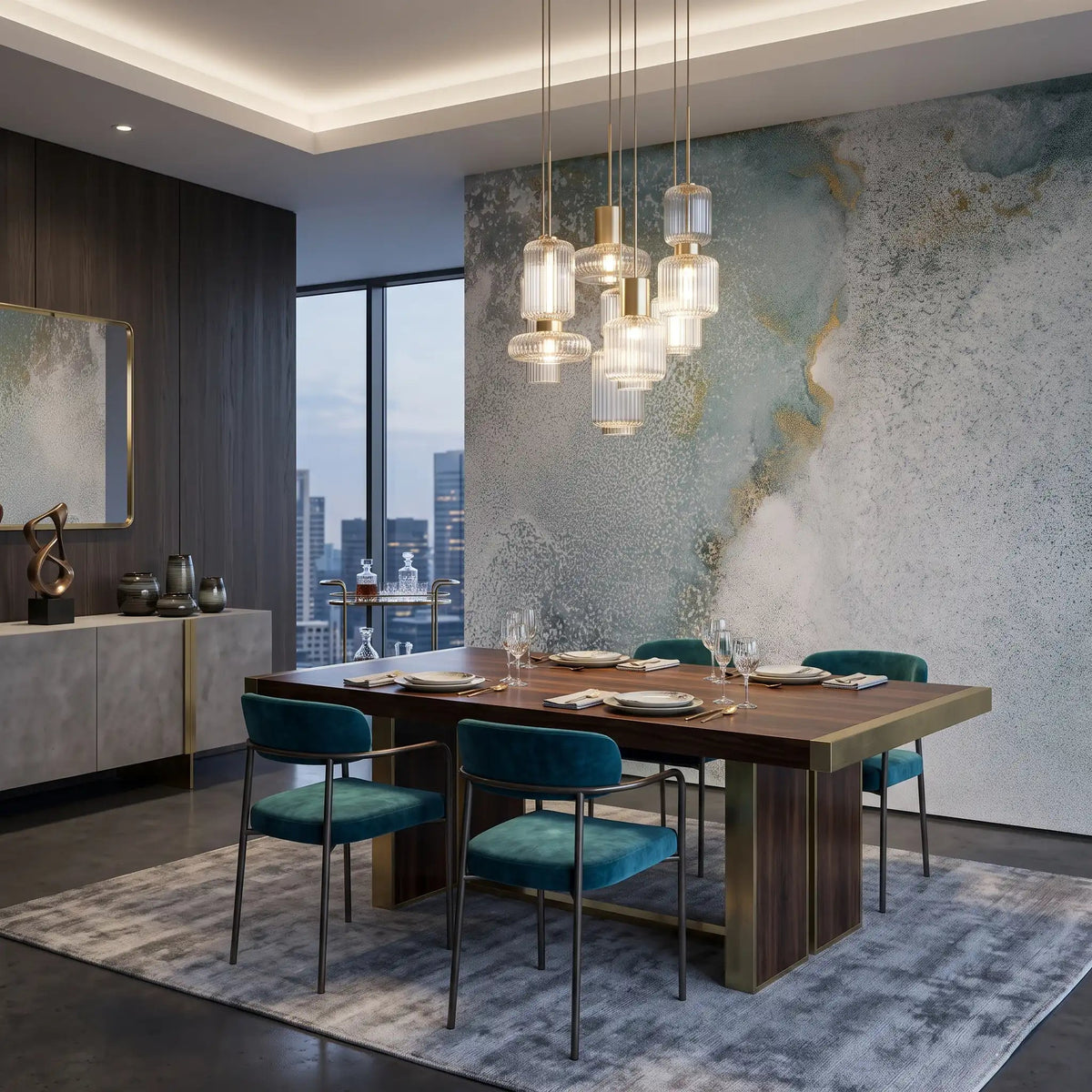 Misty Grey Watercolor Wallpaper Mural – Dining Room