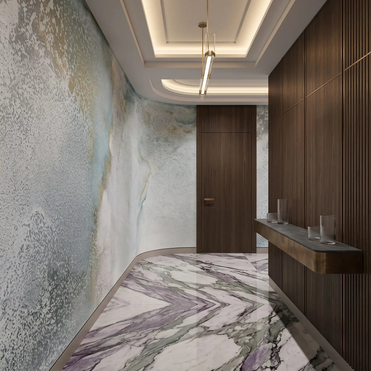 Misty Grey Watercolor Wallpaper Mural – Hallway