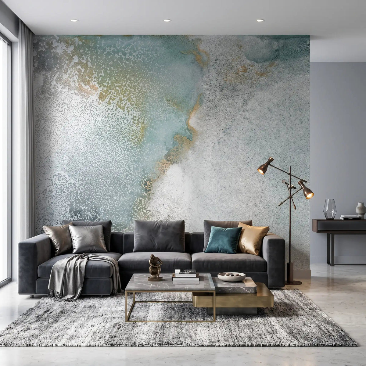 Misty Grey Watercolor Wallpaper Mural – Living Room