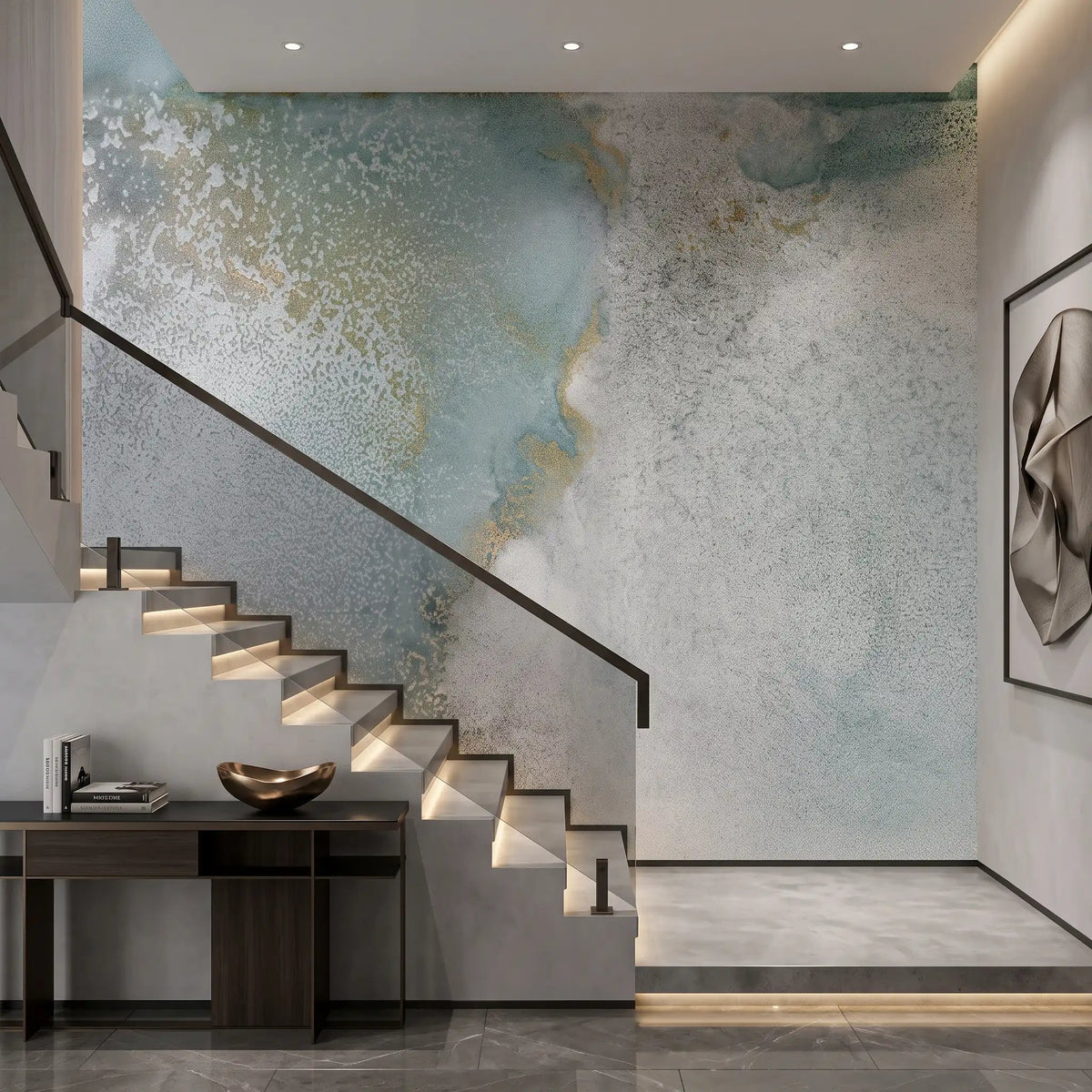 Misty Grey Watercolor Wallpaper Mural – Staircase
