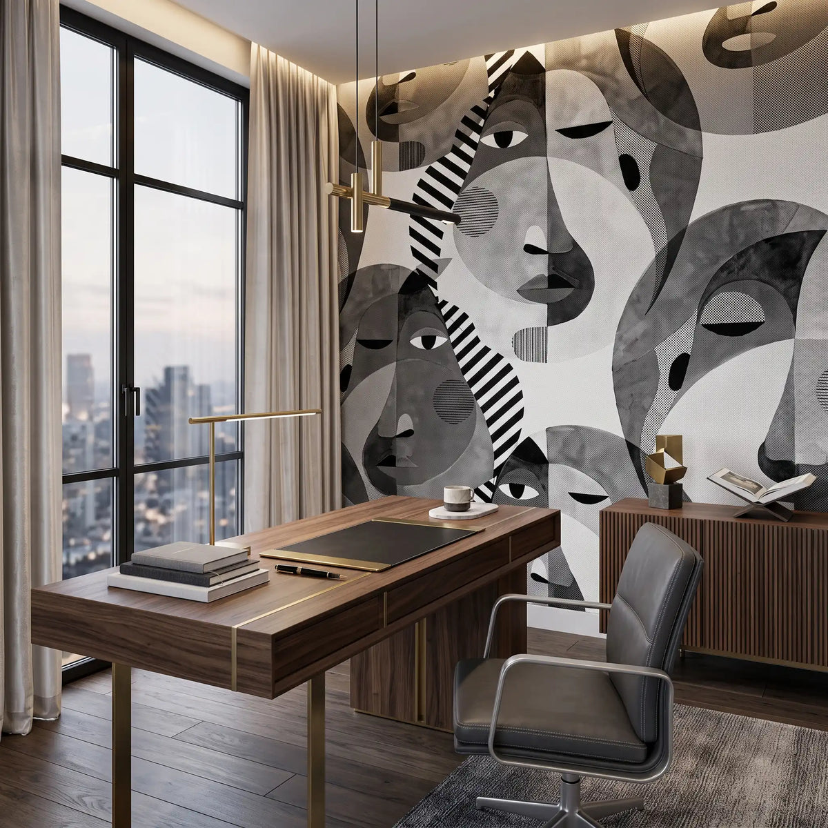 Monochrome Leaf Wallpaper Mural – Office