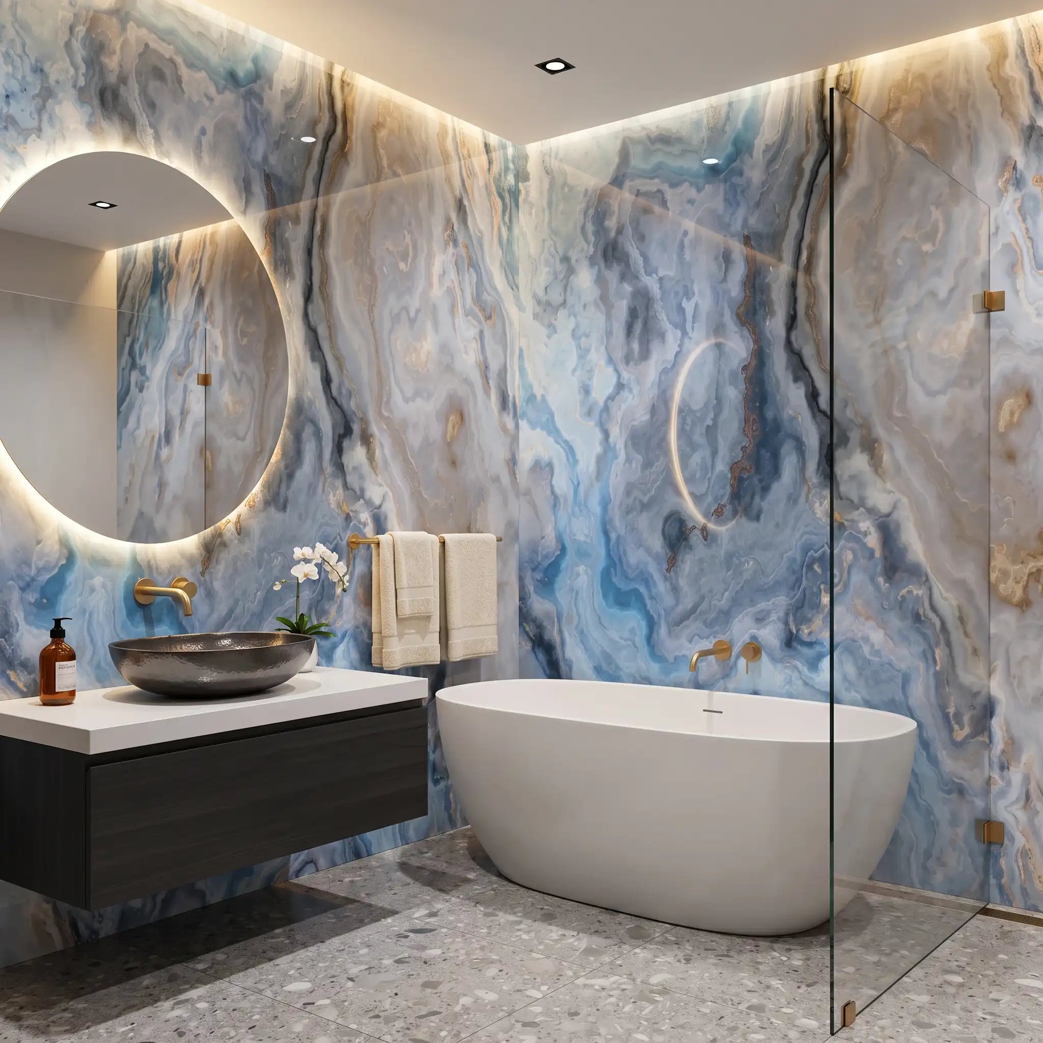 Ocean Blue Marble Wallpaper Mural – Bathroom
