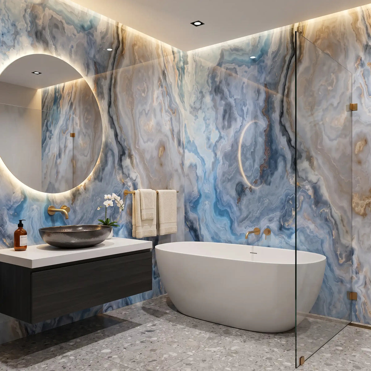 Ocean Blue Marble Wallpaper Mural – Bathroom