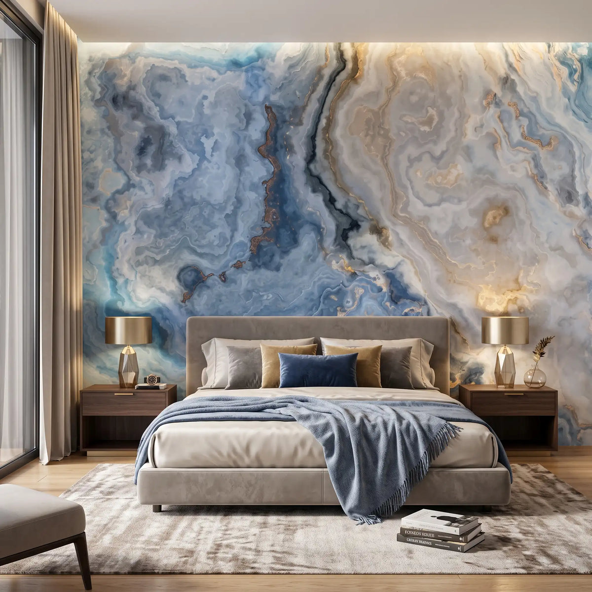 Ocean Blue Marble Wallpaper Mural – Bedroom