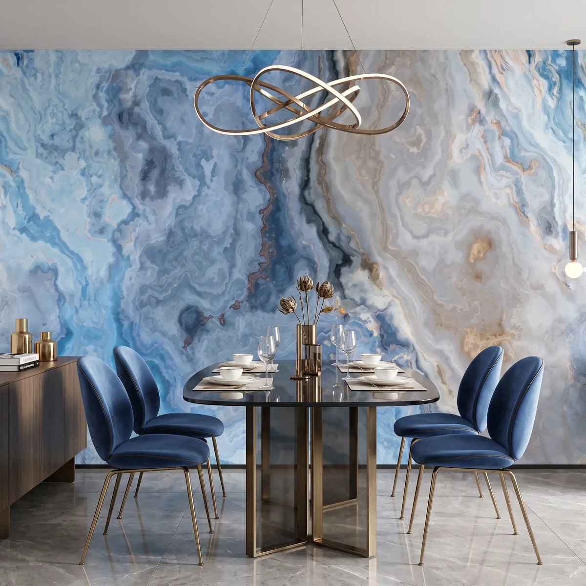 Ocean Blue Marble Wallpaper Mural – Dining Room