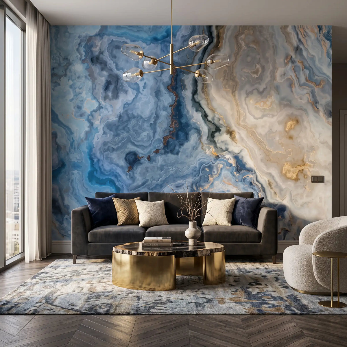 Ocean Blue Marble Wallpaper Mural – Living Room