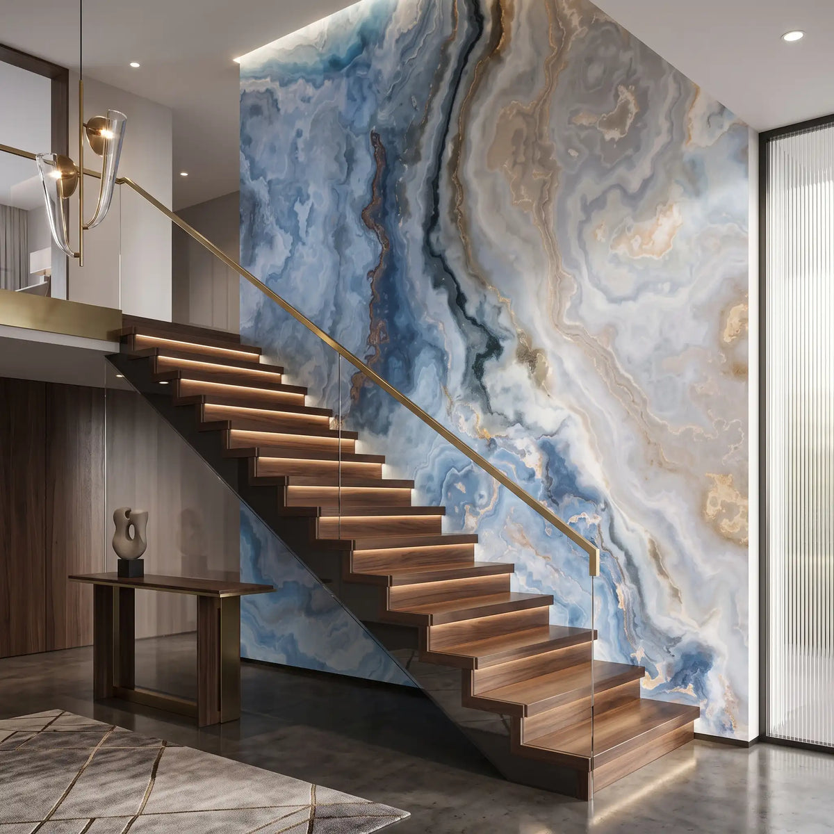 Ocean Blue Marble Wallpaper Mural – Staircase