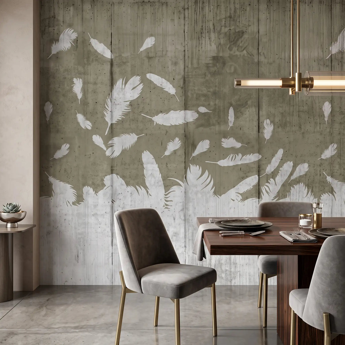 Olive Leaf Fall Wallpaper Mural – Dining Room