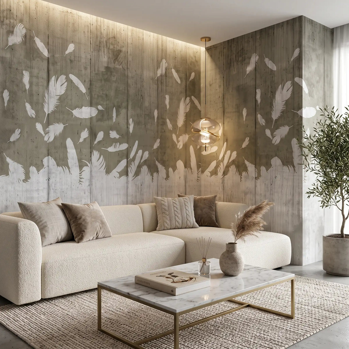 Olive Leaf Fall Wallpaper Mural – Living Room