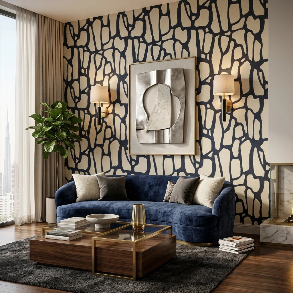 Organic Cell Pattern Wallpaper – Ink Cream room