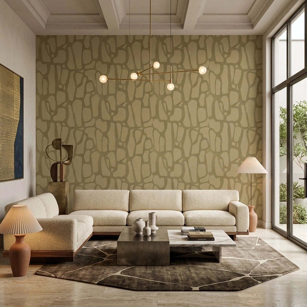 Organic Cell Pattern Wallpaper – Khaki Stone room