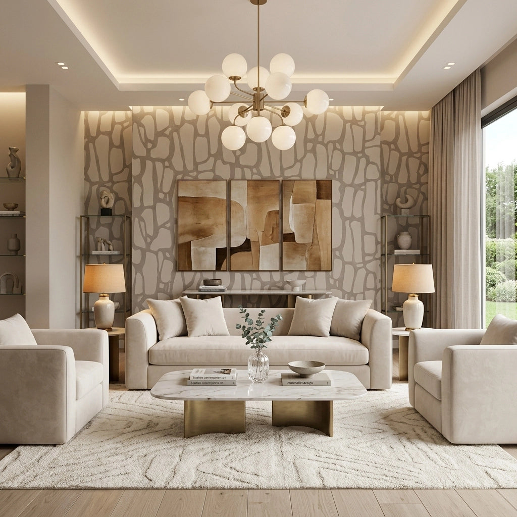 Organic Cell Pattern Wallpaper – Pebble Grey room
