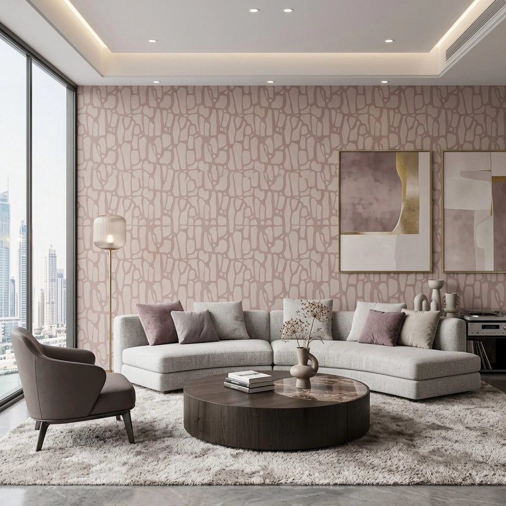 Organic Cell Pattern Wallpaper – Rosy Beige room