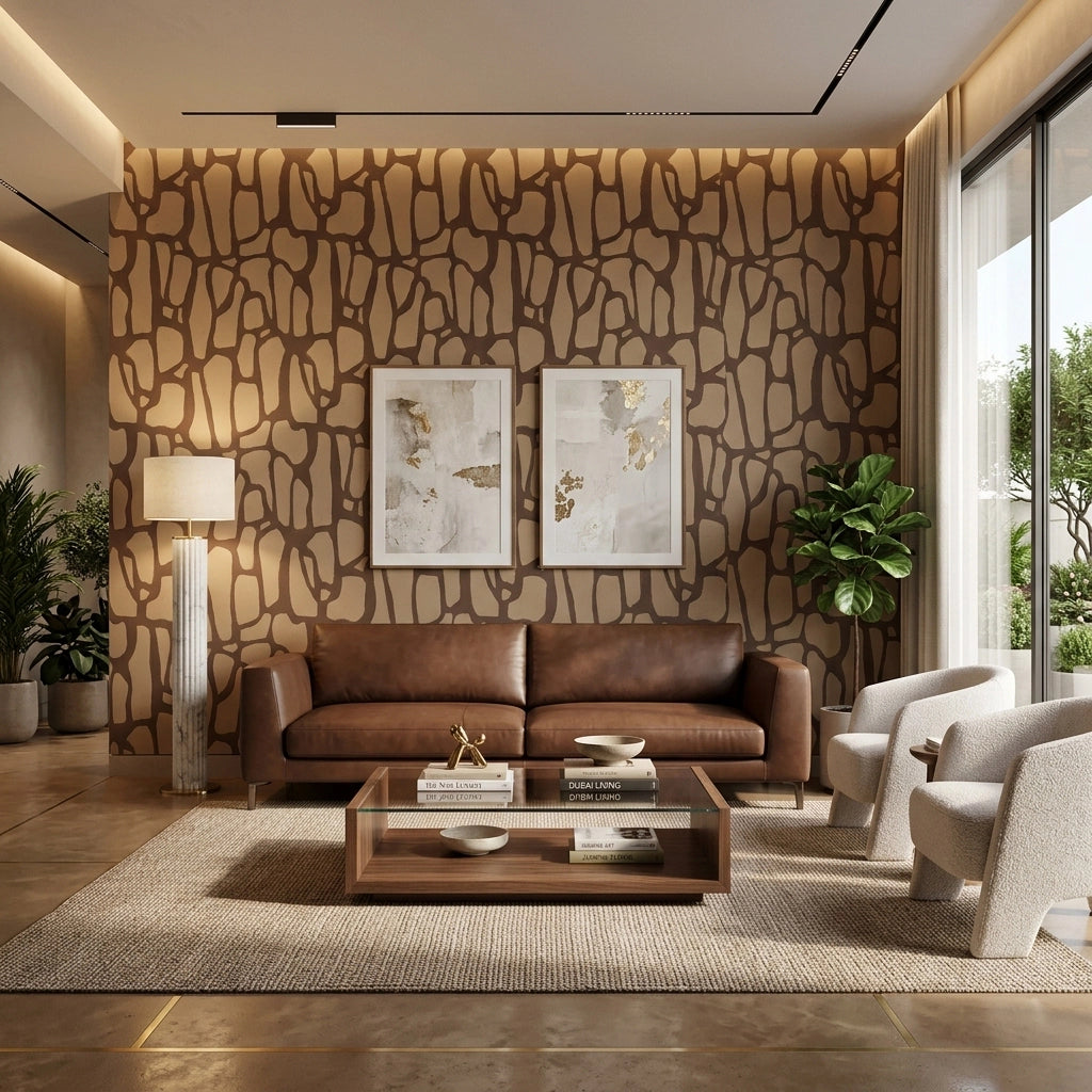 Organic Cell Pattern Wallpaper – Walnut Tan room