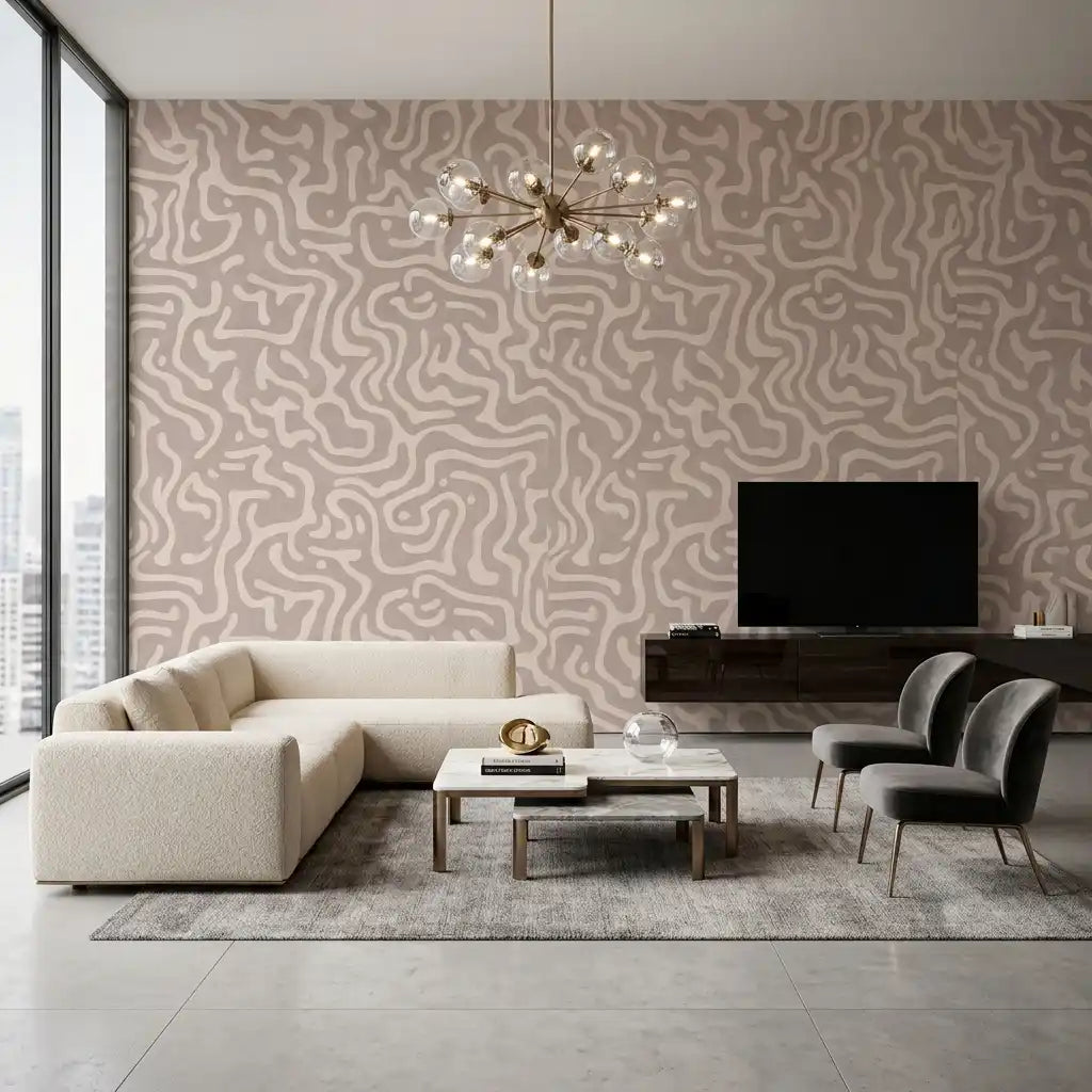 Organic Coral Maze Wallpaper – Mushroom Blush