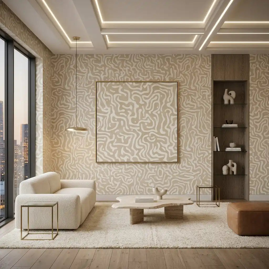 Organic Coral Maze Wallpaper – Sand Ivory
