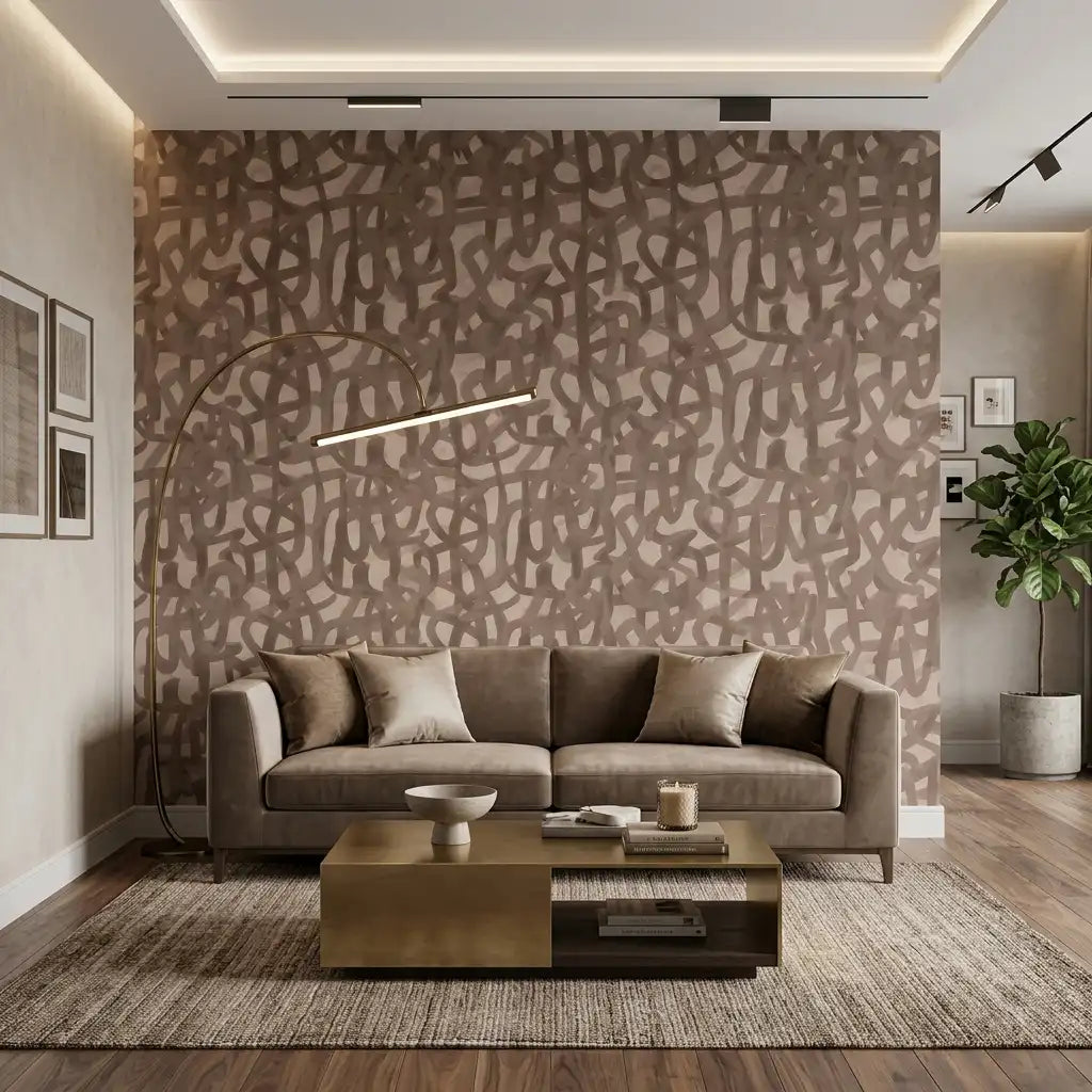 Organic Loop Wallpaper – Dusty Cocoa room