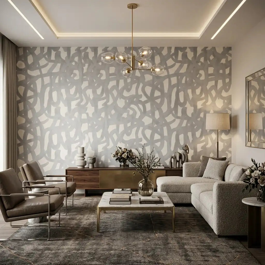 Organic Loop Wallpaper – Fog Blue room