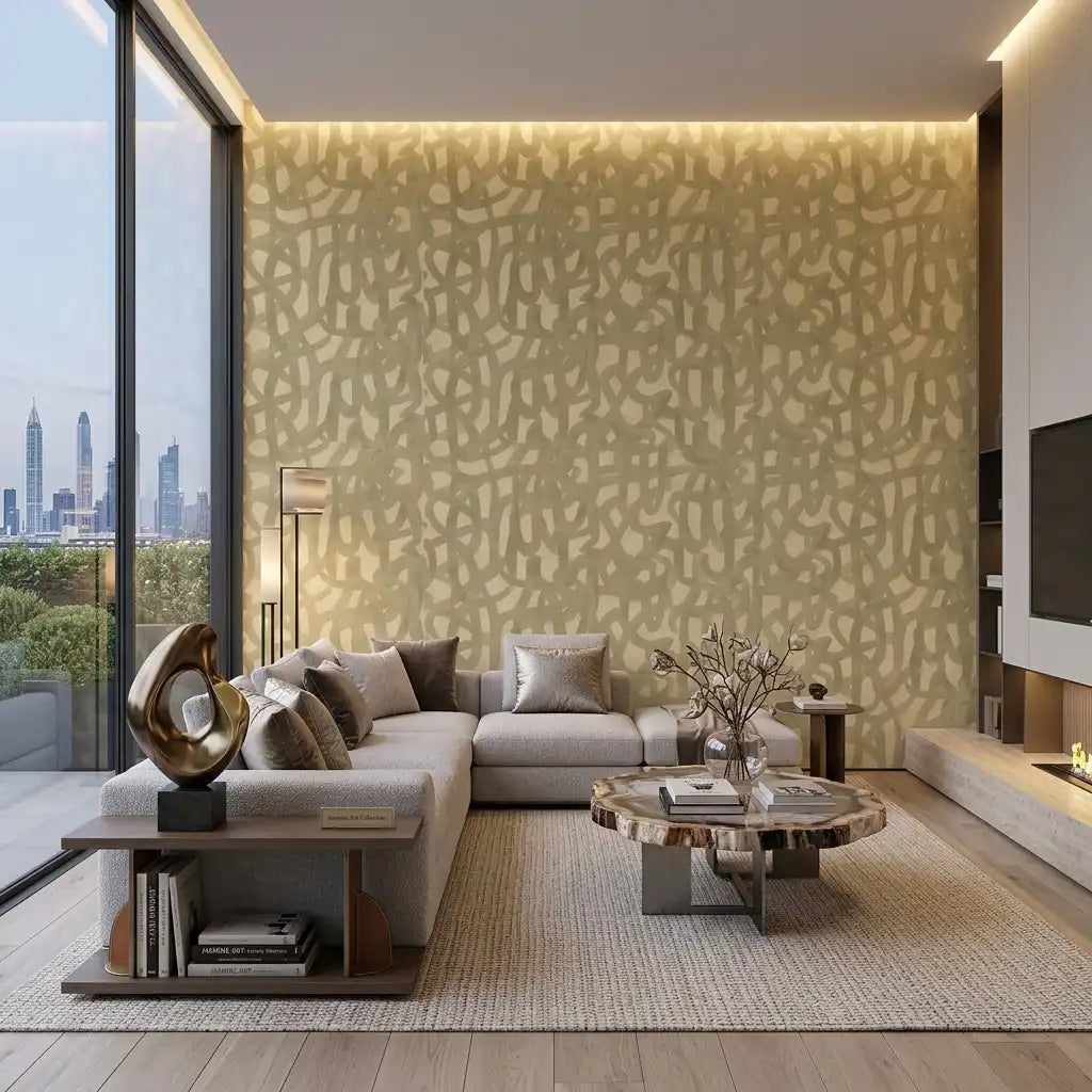 Organic Loop Wallpaper – Pale Sage Gold room