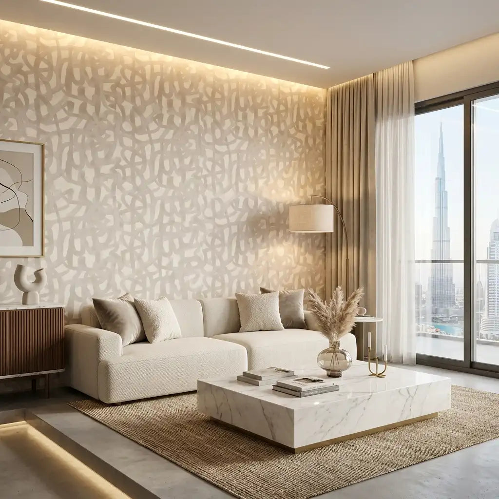 Organic Loop Wallpaper – Soft Pearl room